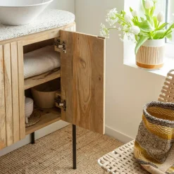 Meuble sous vasque en bois de manguier et terrazzo Lou