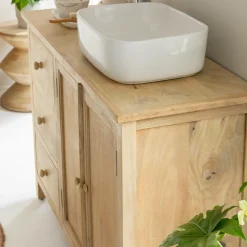 Meuble sous vasque en bois de manguier blanchi Ronan