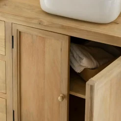 Meuble sous vasque en bois de manguier blanchi Ronan