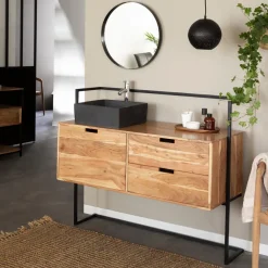 Meuble sous vasque en bois d'acacia et métal Ninon