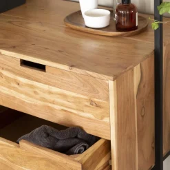 Meuble sous vasque en bois d'acacia et métal Ninon