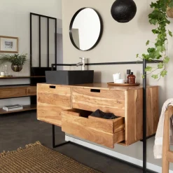 Meuble sous vasque en bois d'acacia et métal Ninon