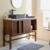 Meuble sous vasque en bois d'acacia et terrazzo Kaelis
