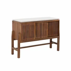 Meuble sous vasque en bois d'acacia et terrazzo Kaelis