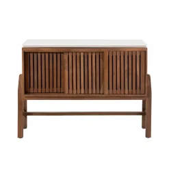 Meuble sous vasque en bois d'acacia et terrazzo Kaelis