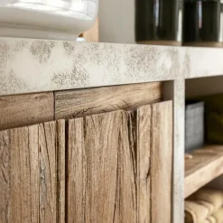 Meuble sous vasque en bois effet béton et bois recyclé Dalva