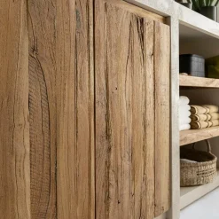 Meuble sous vasque en bois effet béton et bois recyclé Dalva