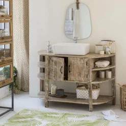 Meuble sous vasque en bois de manguier blanchi Sienna