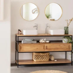 Meuble sous vasque en bois d'acacia et métal Montréal