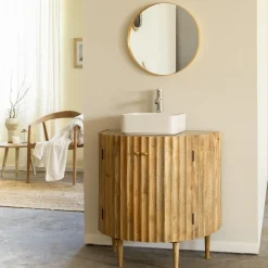 Meuble sous vasque en bois de manguier et terrazzo Bao