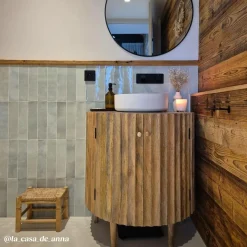 Meuble sous vasque en bois de manguier et terrazzo Bao