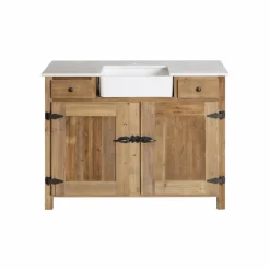 Meuble sous vasque en bois recyclé et marbre Lizon