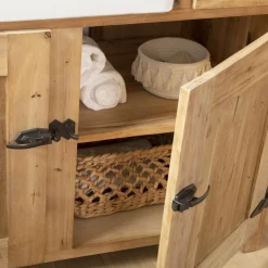 Meuble sous vasque en bois recyclé et marbre Lizon