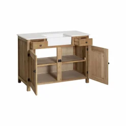 Meuble sous vasque en bois recyclé et marbre Lizon