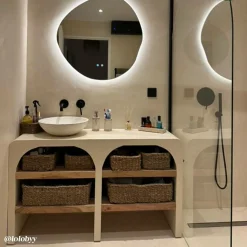 Meuble sous vasque en bois effet béton et bois d'acacia Dalva