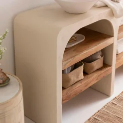 Meuble sous vasque en bois effet béton et bois d'acacia Dalva