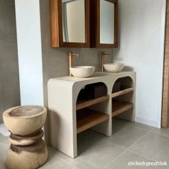 Meuble sous vasque en bois effet béton et bois d'acacia Dalva