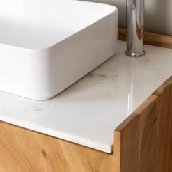 Meuble sous vasque en bois d'acacia et marbre Aloé