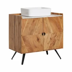 Meuble sous vasque en bois d'acacia et marbre Aloé