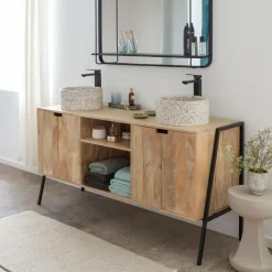 Meuble sous vasque en bois de manguier et métal Jeanne