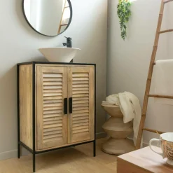 Meuble sous vasque en bois de manguier et métal Coralie