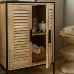 Meuble sous vasque en bois de manguier et métal Coralie