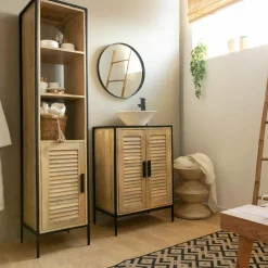 Meuble sous vasque en bois de manguier et métal Coralie
