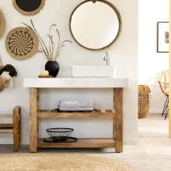 Meuble sous vasque en marbre et bois Louca