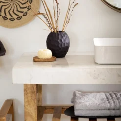 Meuble sous vasque en marbre et bois Louca