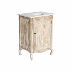 Meuble sous vasque en pin recyclé blanchi et marbre blanc Gemma