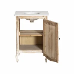 Meuble sous vasque en pin recyclé blanchi et marbre blanc Gemma