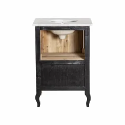 Meuble sous vasque en pin recyclé blanchi et marbre blanc Gemma