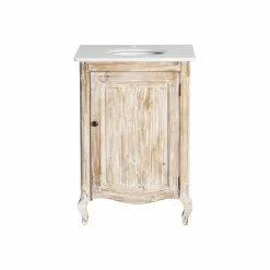 Meuble sous vasque en pin recyclé blanchi et marbre blanc Gemma