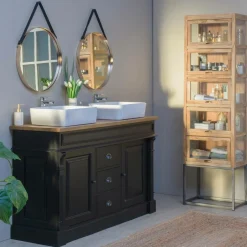 Meuble sous vasque en pin massif noir 150 cm Manel