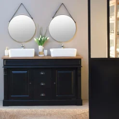 Meuble sous vasque en pin massif noir 150 cm Manel