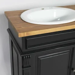 Meuble sous vasque en pin massif noir 150 cm Manel