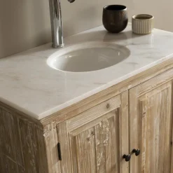 Meuble sous vasque en pin recyclé blanchi Gemma