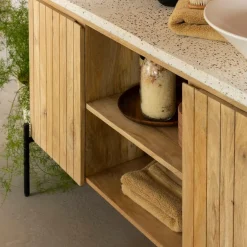 Meuble sous vasque en terrazzo et bois de manguier Lou