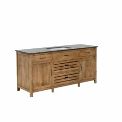 Meuble sous vasque en vieux pin et pierre bleue Garance