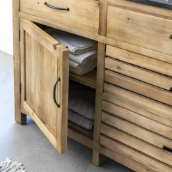 Meuble sous vasque en vieux pin et pierre bleue Garance