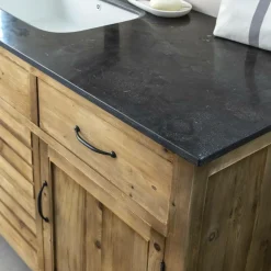 Meuble sous vasque en vieux pin et pierre bleue Garance