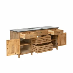 Meuble sous vasque en vieux pin et pierre bleue Garance