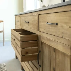 Meuble sous vasque en vieux pin et pierre bleue Garance