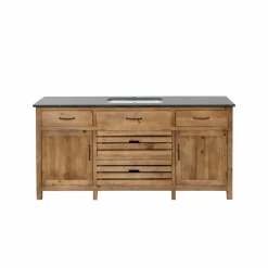 Meuble sous vasque en vieux pin et pierre bleue Garance