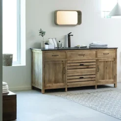 Meuble sous vasque en vieux pin et pierre bleue Garance