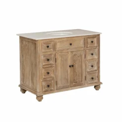 Meuble sous vasque en vieux pin et marbre blanc Octavie