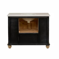 Meuble sous vasque en vieux pin et marbre blanc Octavie