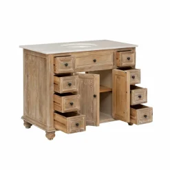 Meuble sous vasque en vieux pin et marbre blanc Octavie