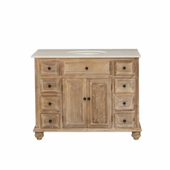 Meuble sous vasque en vieux pin et marbre blanc Octavie