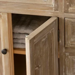 Meuble sous vasque en vieux pin et marbre blanc Octavie